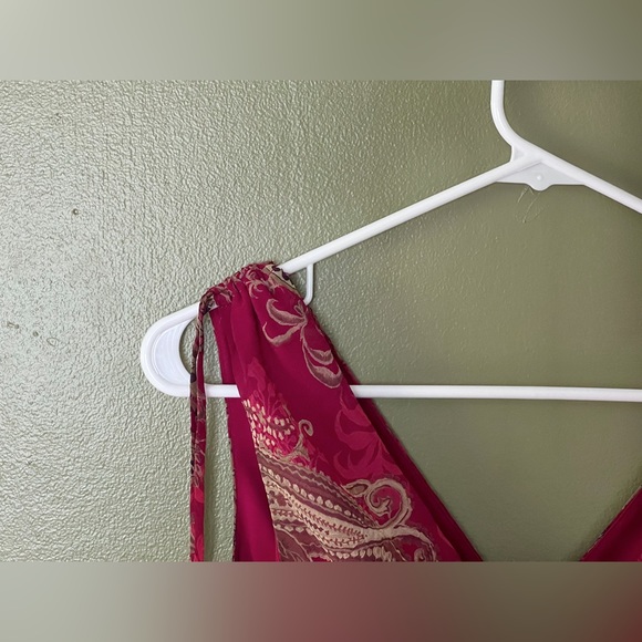 Vintage Romantic Red Paisley Chiffon Midi Dress - Picture 6 of 6